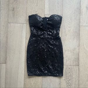 black strapless sequins dress
